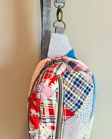 vintage quilt transformed into emerson belt bag