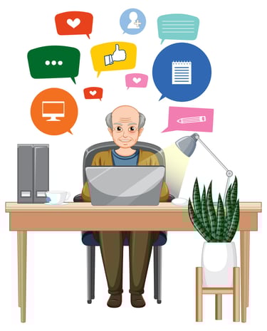Homme âgé devant son ordinateur