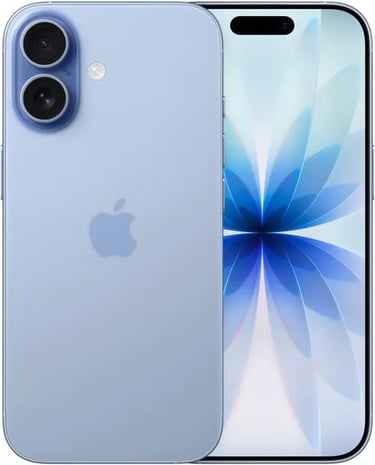 Promoção iPhone 17 na cor azul-névoa.