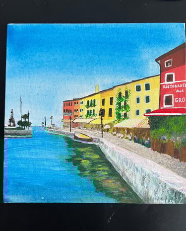Acryl Bild Gemälde Hafen von Lazise Italien