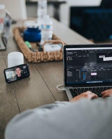 laptop and digital media tools on creative desk