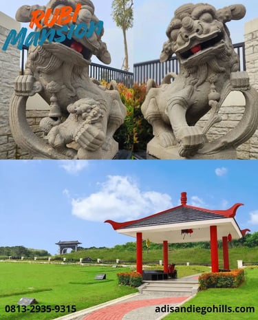 Kavling makam Rubi Mansion San Diego Hills dengan gazebo dan taman tertata rapi
