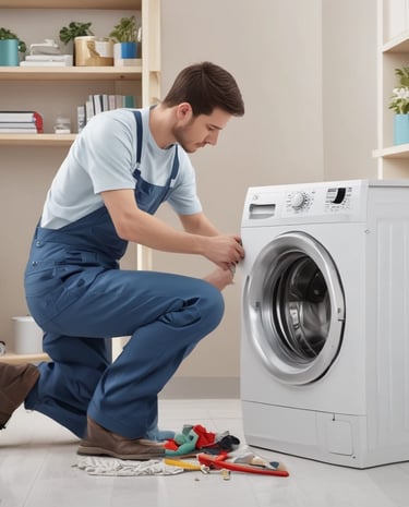 Close-up of hands adjusting a modern microwave oven control panel during service.