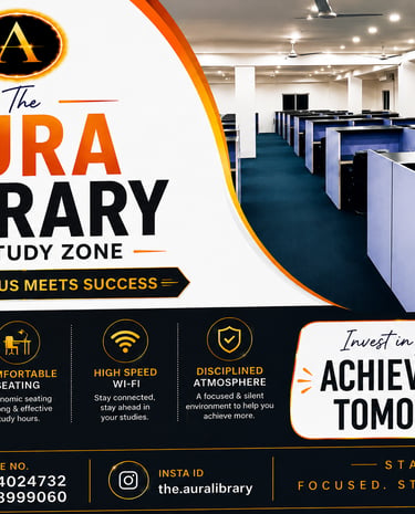 The Aura Library & Study Zone provides a peaceful and distraction-free study environment in Bairagar