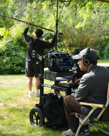 Sound recording team on set of Lupe Q and the Galactic Earworms