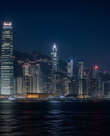 Hong Kong skyline at night from Victoria Harbour.