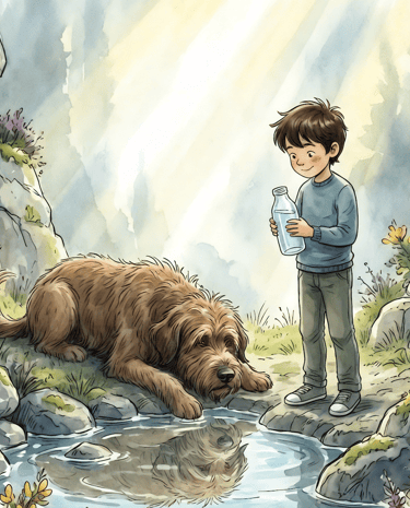 Finn and Brown Dog from the children's book The Brown Dog of the Green Glen