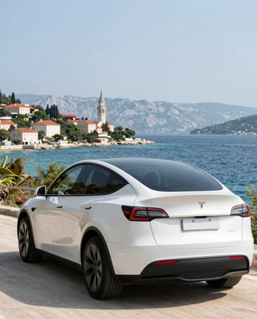 Professional driver opening a car door for a client in a refined, minimalist environment.