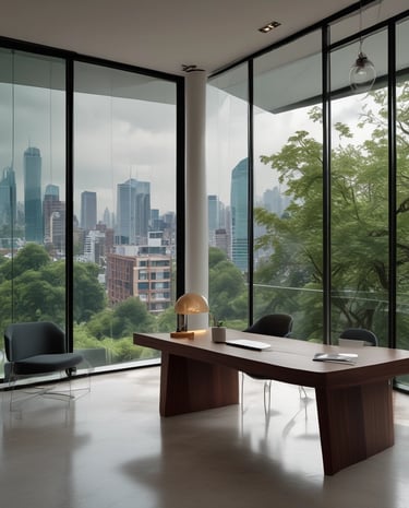 Elegant conference room with panoramic city views, symbolizing trust and professionalism.