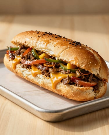 A professionally prepared sandwich board with fresh ingredients neatly arranged.