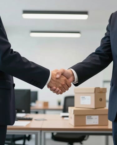 A smiling dentist holding a Dentara product while consulting with a patient.