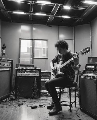 A cozy music store filled with vinyl records and DVDs, featuring colorful graffiti on the walls. Shelves are lined with a vast collection of CDs and records in an organized manner. Soft lighting adds to the inviting atmosphere, and a few customers are browsing the selection.