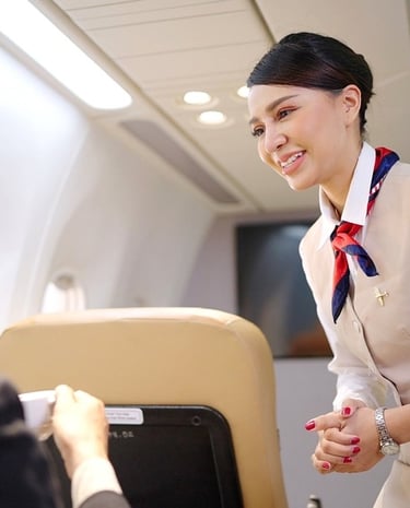 a woman in a uniform is standing in front of a woman in a suit and