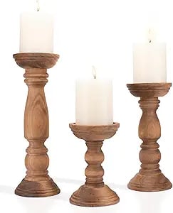 Set of 3 rustic wooden candle holders, perfect rustic centerpiece for living room.