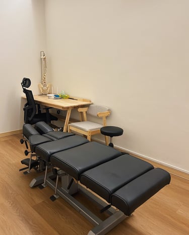 Chiropractic adjustment table at Sinisana Chiropractic clinic in Cheras, Selangor.