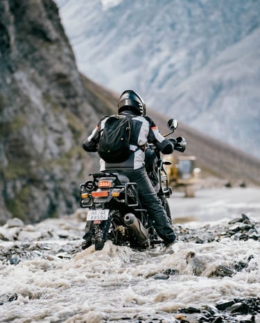 High Performance coaching of ADV Motorcycle Rider dealing with water crossing challenge