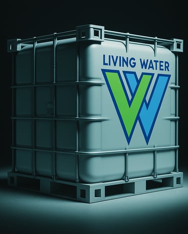 a container with a living water logo on it