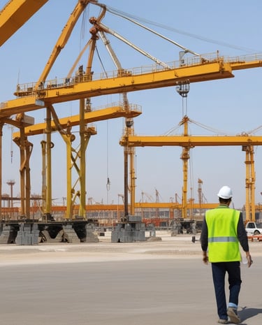 A large industrial crane is positioned over a stack of colorful shipping containers, lifting one container. The containers are branded with various shipping company names and appear to be part of a busy port operation.