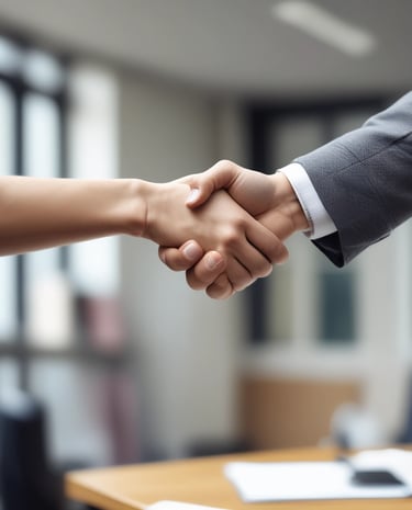 A close-up of a handshake between a lawyer and a client, symbolizing trust and partnership.