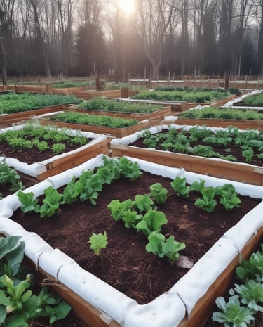 A cheerful family tending to their backyard garden together on a sunny day.