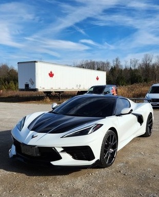 White corvette with hood and roof wrap
