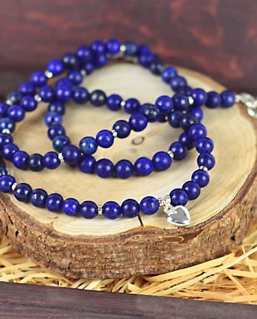 bracelet and necklace made of natural stones - lapis lazuli - with hematite elements, handmade, natu