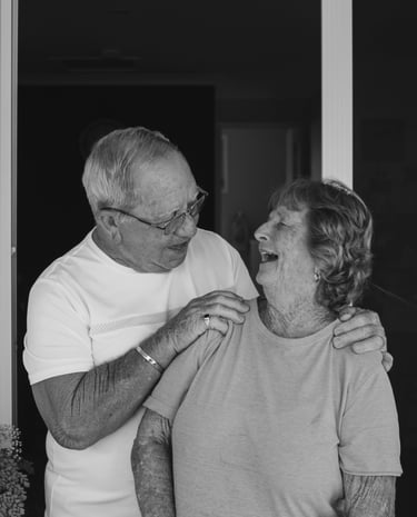A retired couple sharing a special moment