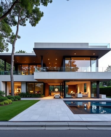Contemporary glass villa with open-concept interiors and luxury amenities.