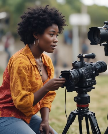 Behind-the-scenes moment of women editing a film together in a cozy studio.