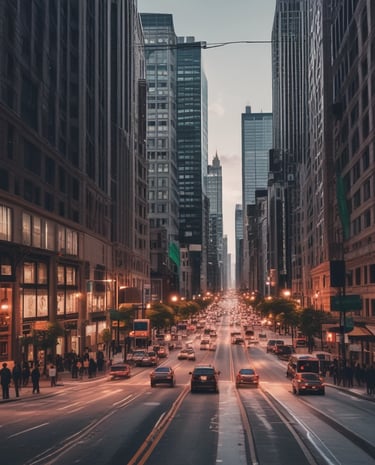 A close-up of a Meditransit Chicago vehicle navigating through downtown Chicago streets.