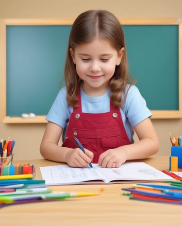 Colorful children painting and drawing together at a table