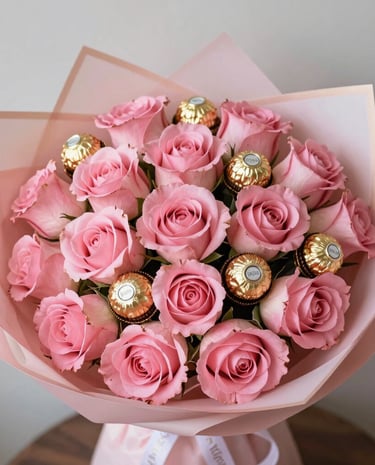 Artisan carefully wrapping a bouquet with natural kraft paper and twine.