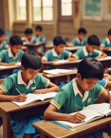 Children reading books under a tree during an education program in Himatnagar.