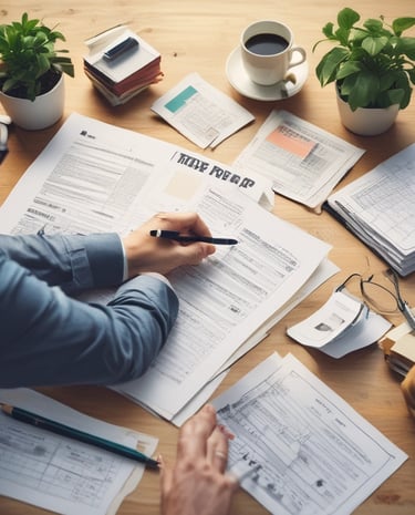A notary stamping paperwork in a bright, welcoming office.