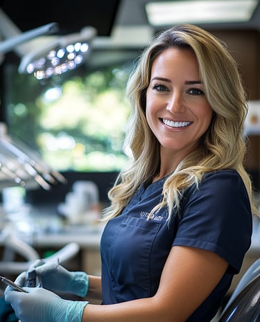 A dental assistant working happily.