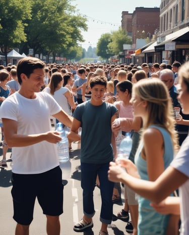 Community outreach event with church members sharing food and conversation outdoors.