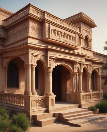 A vibrant marketplace in Barmer with local real estate signs and bustling activity.