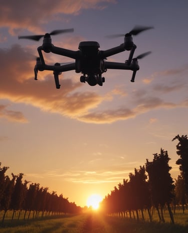 Team of drone operators reviewing flight plans on tablets in a modern office.