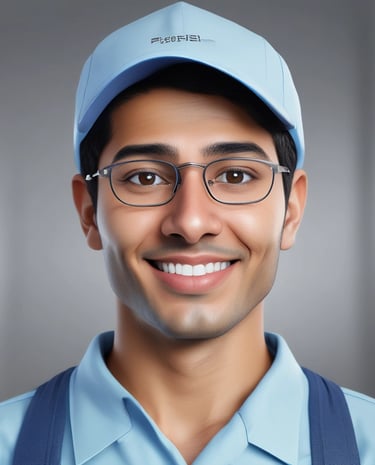 Smiling customer receiving repaired printer from a friendly technician.