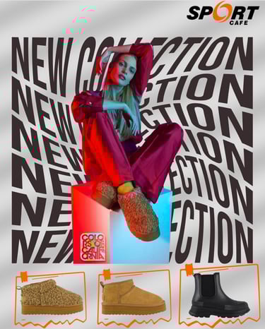 a woman in a red jacket and boots with a red hat