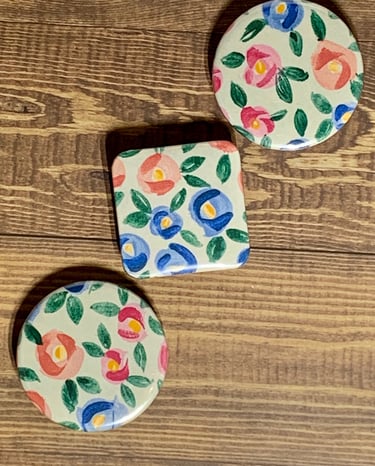 Circle and Square floral metal and mylar magnets