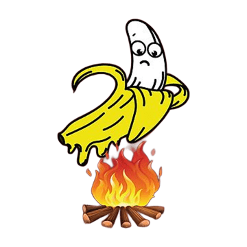 a banana peely banana sitting on top of a fire