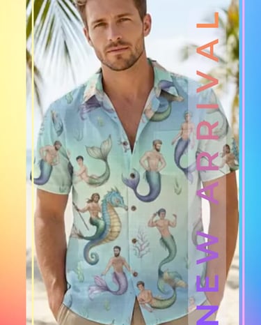 a man in a shirt with a mermen prints