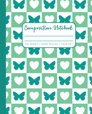 GREEN COMPOSITION NOTEBOOK - Butterflies & Hearts