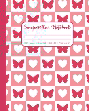 AUTUMN RED COMPOSITION NOTEBOOK - Butterflies & Hearts