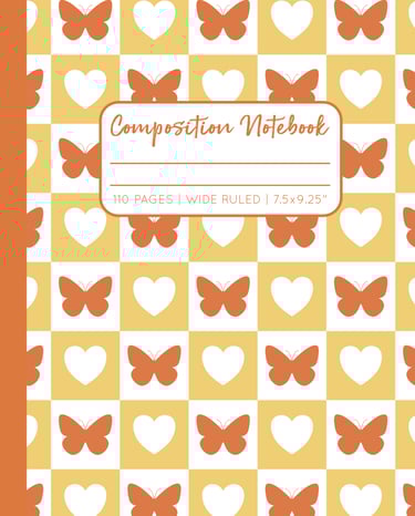 ORANGE-YELLOW COMPOSITION NOTEBOOK - Butterflies & Hearts