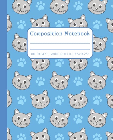 BLUE COMPOSITION NOTEBOOK - Cats & Paws