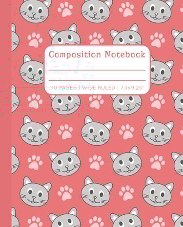 PEACH RED COMPOSITION NOTEBOOK - Cats & Paws