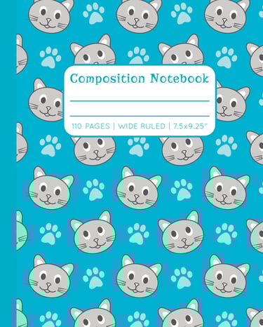 TEAL COMPOSITION NOTEBOOK - Cats & Paws