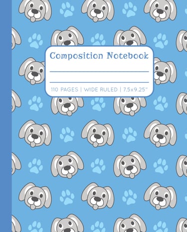 BLUE COMPOSITION NOTEBOOK - Dogs & Paws